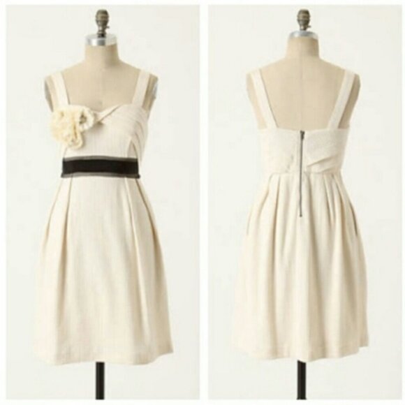 Anthropologie Deletta Breakfasting cream cotton retro dress S - Picture 1 of 10